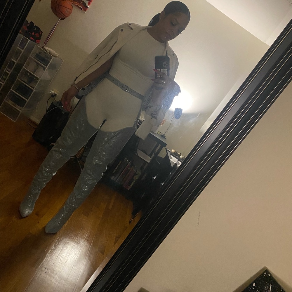 AKIRA Silver Heeled Boots